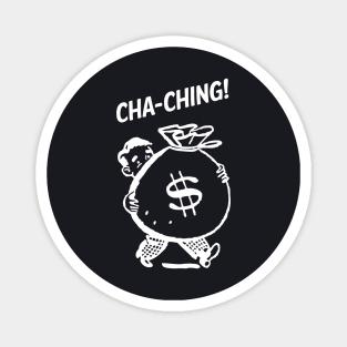 Cha-Ching! Retro Man Reseller with Money Bag - White Magnet